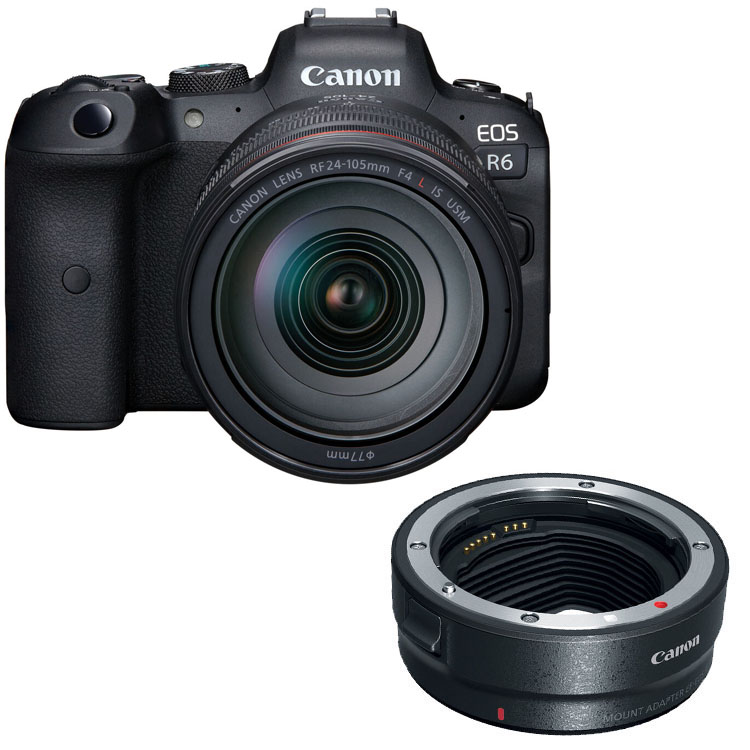 Canon EOS R6 Mirrorless Digital Camera with RF 24-105mm f/4-7.1 IS STM Lens + EF-EOS R mount adapter - 2 Year Warranty - Next Day Delivery