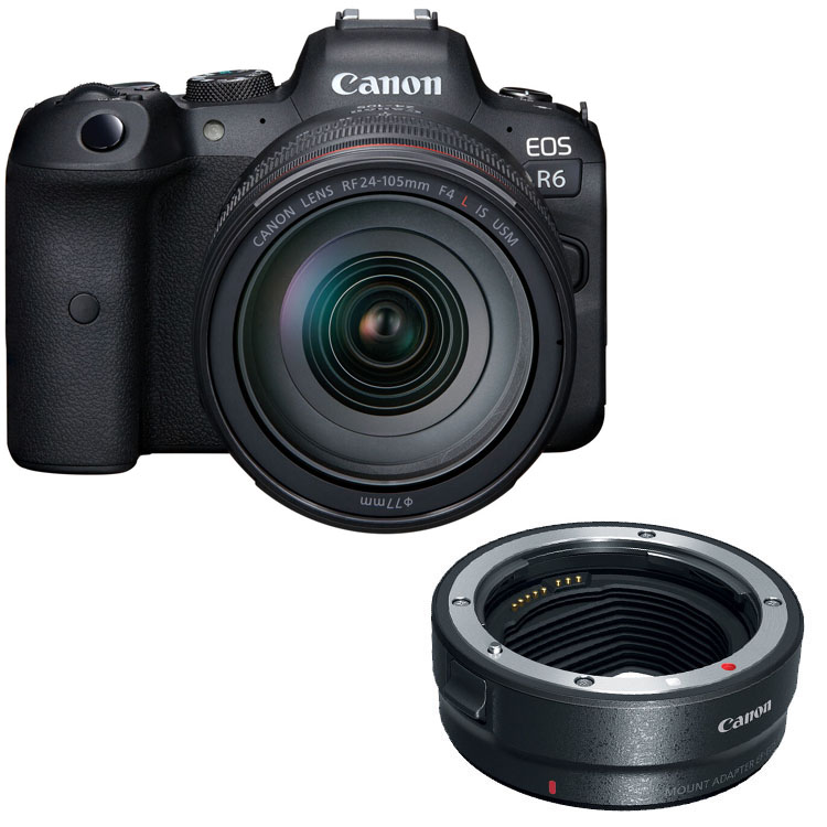 Canon EOS R6 Mirrorless Digital Camera with RF 24-105mm f/4L IS Lens + EF-EOS R mount adapter - 2 Year Warranty - Next Day Delivery